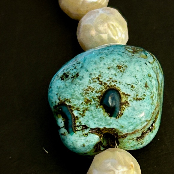 Natural Turquoise Nuggets and milky quartz beads makes this Gemstone Bracelet - Picture 4 of 8